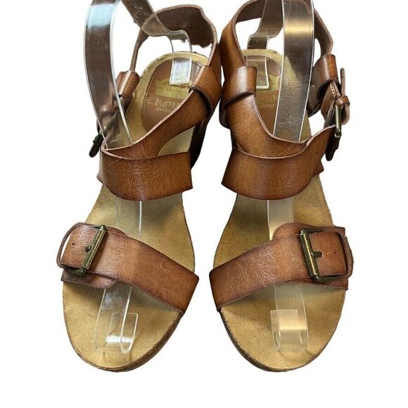 Crown Vintage Womens Stacked Wedge Strappy Sandals Brown Open Toe sz 9.5 - Picture 6 of 16